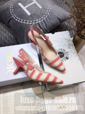 Dior J'Adior Slingback Pumps 6.5cm in Pink D-Stripes Embroidery 2021 Collection 