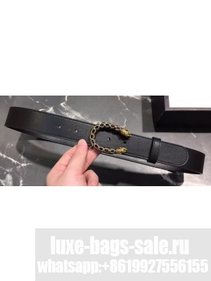Gucci Width 3.5cm Leather Belt Black with Blue Crystal Dionysus Buckle