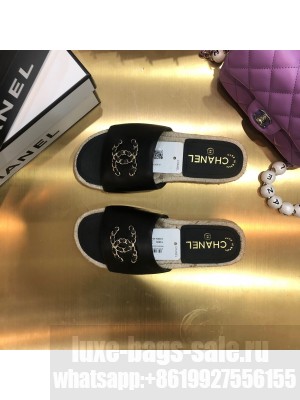 Chanel Chain CC Lambskin Espadrilles Slide Sandals Black Spring/Summer 2021 Collection