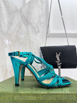 GUCCI WOMEN'S CRYSTAL INTERLOCKING G SANDAL BLUE