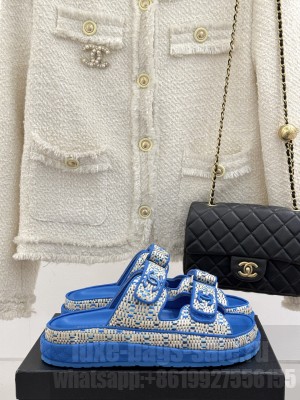 Chanel Velcro Dad Slide Sandals Blue 2025