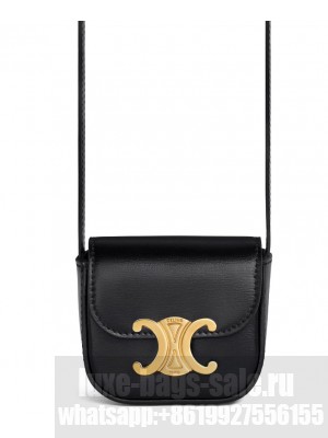Celine Mini Triomphe In Shiny Calfskin Black