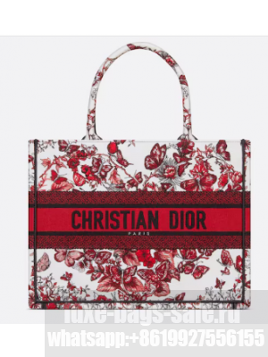 Medium Dior Book Tote White and Red Le Coeur des Papillons Embroidery M1296ZESJ