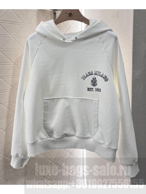 Prada Women's Cotton Fleece Hoodie Cream