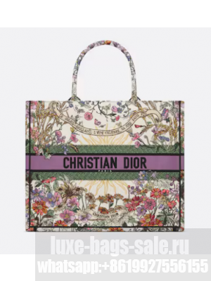 Large Dior Book Tote Ecru Multicolor Dior 4 Saisons Ete Soleil Embroidery M1286ZE