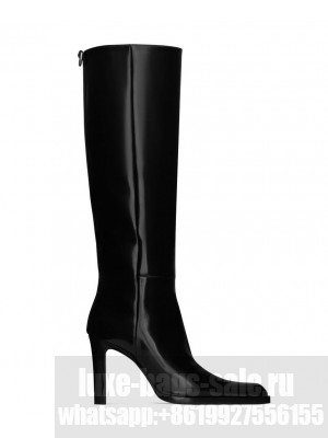 Saint Laurent Women's Nina High Boots In Glazed Calfskin Black