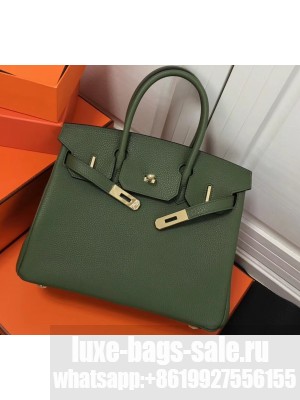 Hermes Birkin 25cm Bag Army Green in Togo Leather With Gold Hardware