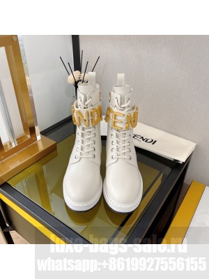 FENDI Fendigraphy white leather biker boots