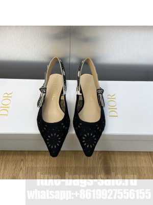 Dior J'Adior Slingback Flat in Black Canvas Embroidered with Saint-Gall Motif 2023
