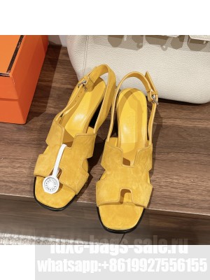 Hermes Women's Elbe 60 Sandal Yellow suede goatskin