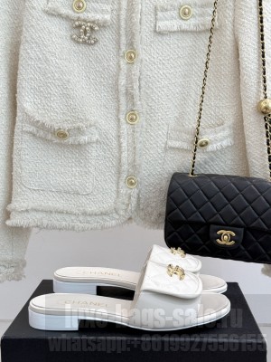 Chanel Quilted Lambskin Heel Slides Sandal 5cm with Foldover White 2025 