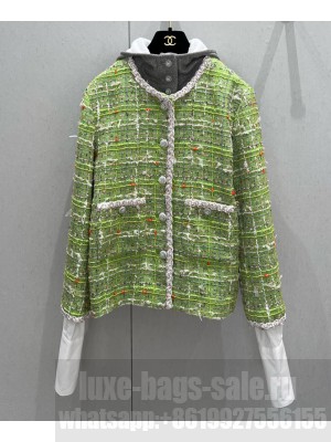 Chanel Women's Tweed Hooded Jacket Green