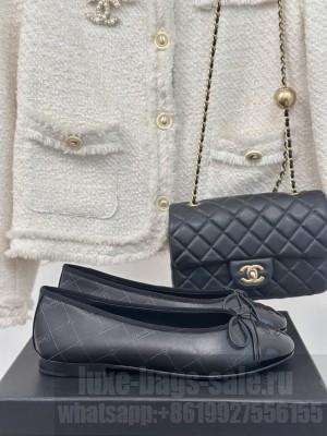 Chanel Ballet Flats 9cm Printed Lambskin & Patent Calfskin Black 2025