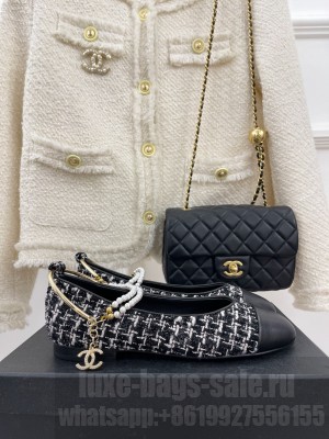 Chanel Tweed Ballerinas with Pearls G38986 Black 2023 Collection