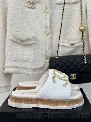 Chanel Calfskin Heel Slides Sandal 4cm with Camellia Bloom 03