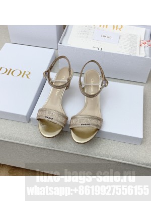 DIOR HEEL 6.5CM DWAY SANDALS IN COTTON EMBROIDERED WITH THREAD AND STRASS METALLIC GOLD 2022 COLLECTION