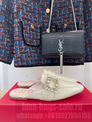 Roger Vivier Strass Buckle White Patent leather Mule