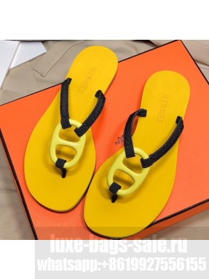 Hermes Kala Nera Chaine D'ancre Flip Flops Thongs Sandals Yellow