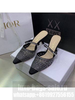 Dior J'Adior Mule 6.5cm in Black Cotton Embroidered with Crystal 2022 Collection