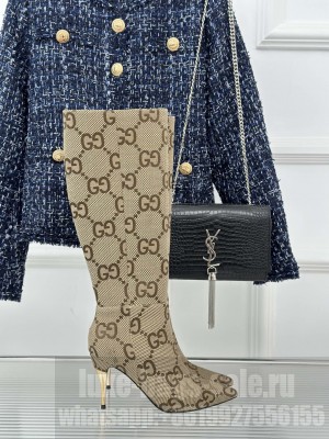 Gucci Metal-Tone Heel High Boots 8.5cm in Maxi GG Canvas Beige 2023