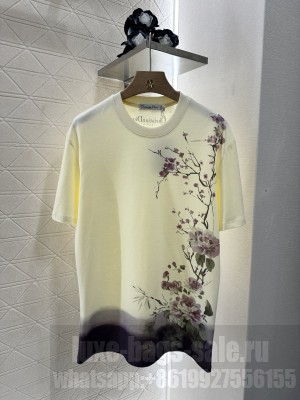 Christian Dior T-Shirt White Cotton with Multicolor Dior Pivoine Motif