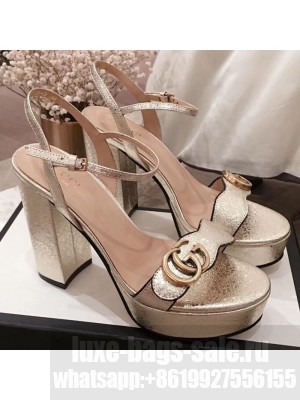 Gucci Leather Platform High-Heel Sandals with Double G 573021 Gold 2019 Collection