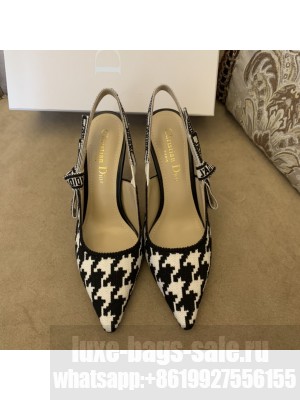 Dior J'Adior Slingback Pumps 9.5cm in Cotton Embroidery with Micro Houndstooth Black/White 2022 Collection