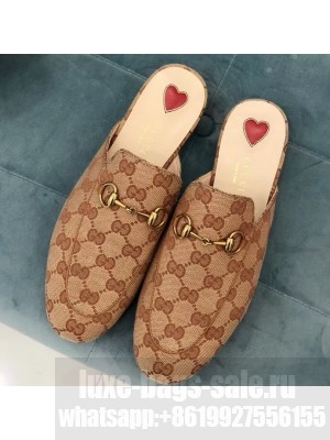 Gucci Women's Princetown Horsebit Slipper GG Canvas Beige