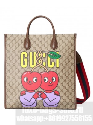 Gucci Cherry Print Medium Tote 703264 Dark Coffee