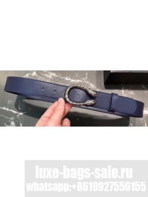 Gucci Width 3.5cm Leather Belt Navy Blue with Dionysus Buckle