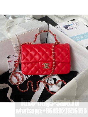 Chanel 24A mini flap bag with top handle AS2431 RED