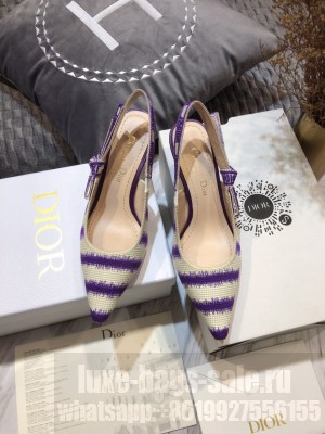 Dior J'Adior Slingback Pumps 6.5cm in Purple D-Stripes Embroidery 2021 Collection 