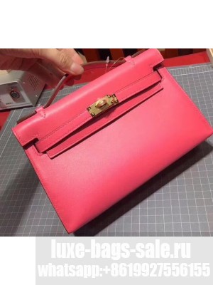 Hermes Kelly 22 Clutch Bag In Original Swift Leather Fuchsia