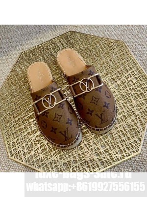 Louis Vuitton Monogram Reverse Canvas Espadrille Flat Mules with Rectangle LV Buckle 2021 Collection