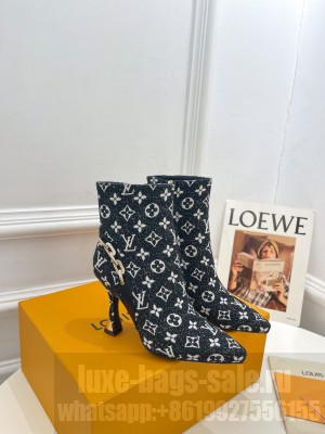 Louis Vuitton Sparkle Heel Ankle Boots 6.5cm in Monogram Denim Black 2023