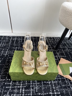 Gucci women's Horsebit 5.5cm/9.5cm Platform Gold Glitter sandals