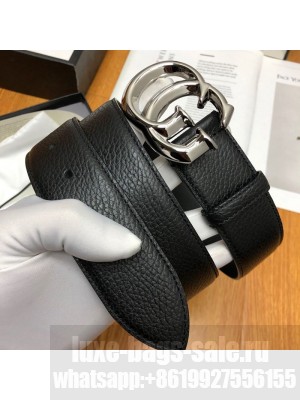 Gucci Grained Calfskin Belt 38mm with GG Buckle Black/Silver  Collection