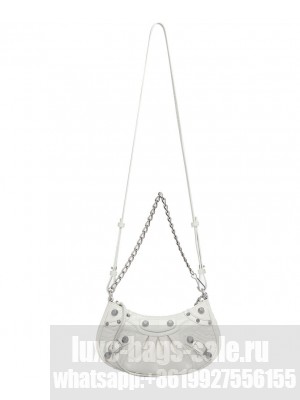 Balenciaga Le Cagole Mini Purse With Chain Crocodile Embossed White