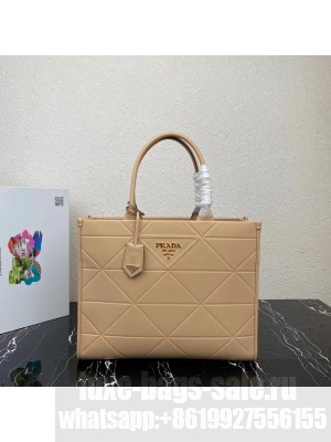 Prada Large leather Prada Symbole bag with topstitching 1BA377 Sand Beige