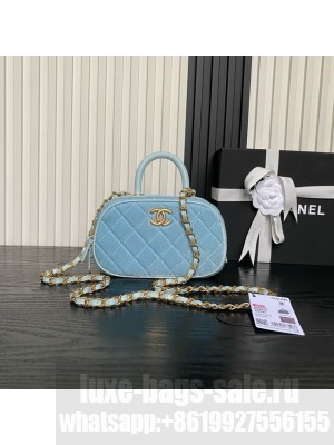 Chanel Velvet Mini Bowling Bag AS5572light blue
