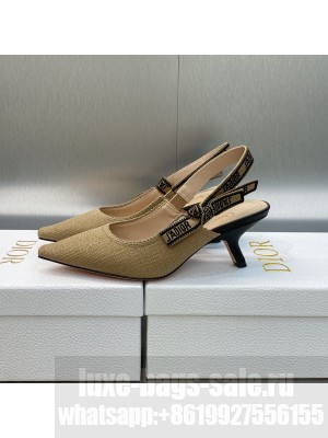 Dior J'Adior Slingback Pumps 6.5cm in Beige Embroidered Jute Canvas 2023