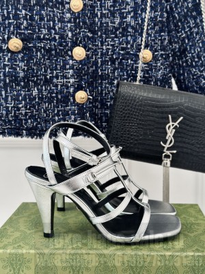 GUCCI Horsebit Slim Heel Sandals In Silver