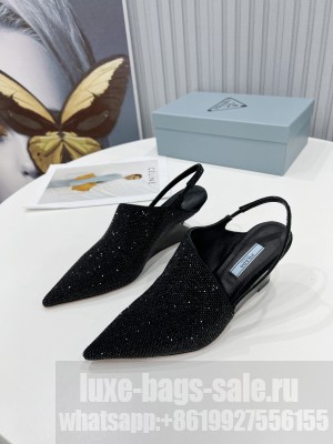Prada 6.5CM Black Crystals Slingback pumps 