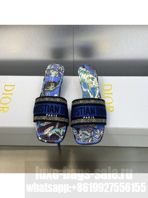 Dior Dway Heeled Slide Sandals 4cm in Cotton Embroidered 2023 Collection 027