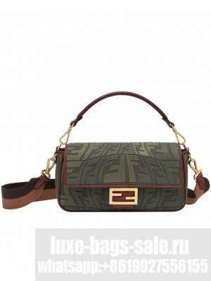 Fendi Baguette Multicolor Embroidered Canvas Bag 8BR600 Green