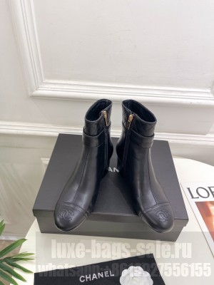 Chanel Quilting Calfskin 5cm Ankle Boots Black