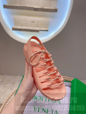 Bottega Veneta Jelly Rubber Lace-up Flat Sandals Flamingo Pink 2022 Collection