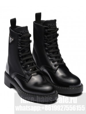 Prada Women's Brushed-Leather And Re-Nylon Boots 1T782M Black