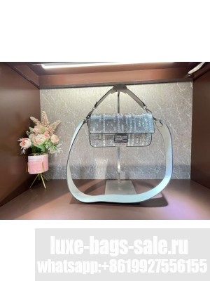 Fendi Baguette crystals and leather bag F0961 silvery