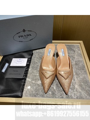 Prada Women's 5.5cm Satin Mule Sandals With Crystals 2022 Collection,Orange